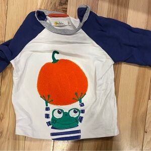 Baby Boden Navy and White Frog Tee with Orange Pumpkin appliqué